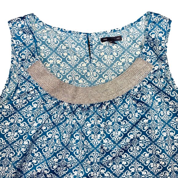 GAP Womens Blouse Top Silver Collared Sleeveless Pullover Teal White Medium - Picture 9 of 12